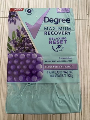 Degree Max Recovery 3-in-1 Soap Bar Epsom Salt + Lavender 3.75 OZ 4 Bar Pack