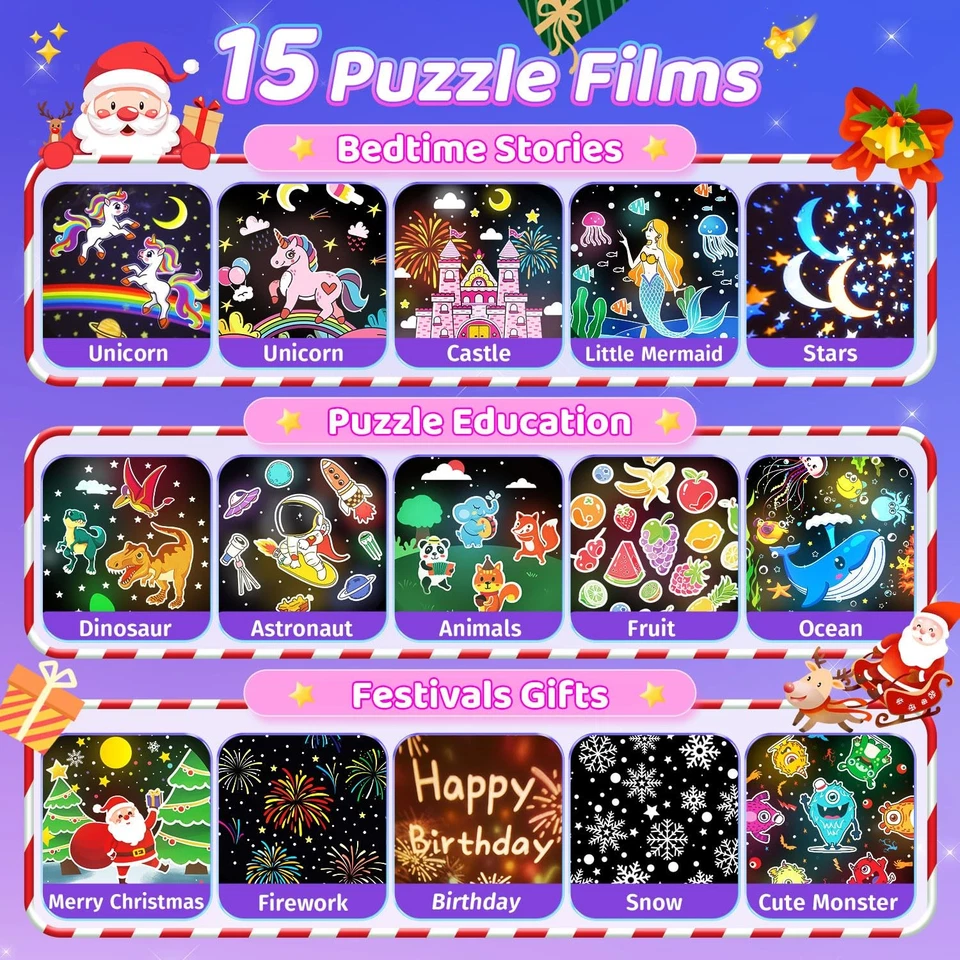 Onefire Luz Nocturna para Niños Regalos, 15 Máquina de Sonido Luz Nocturna Bebé, 15 Películas  Foto 3 de 4