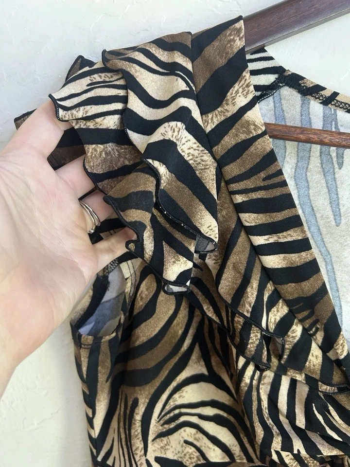 Top Babydoll Suzie Vintage Años 90 Y2K L Estampado Animal Tigre Hada Grunge Volantes Foto 3 de 4