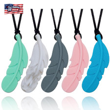 Sensory Chew Necklace for Kids, Boys and Girls, 5 Pack Silicone Feather Chewy Ne