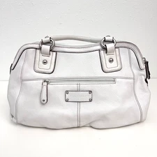 Tignanello Satchel Bag Pebbled Leather White Retro Scarf Print Lining Purse Nice