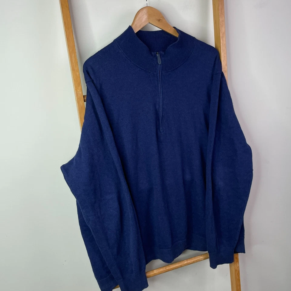 Vineyard Vines Jumper Mens 2XB Blue Mock Neck Knit Cashmere Half Zip Outdoor - Image 2 of 4