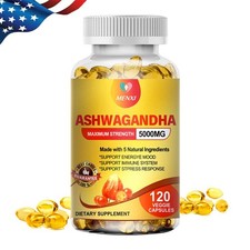 120 Ashwagandha Capsules 5000mg, w/ Black Pepper Energy Calm  Relax Support