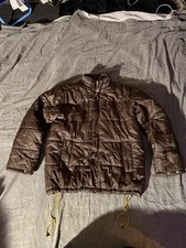 PUMA Boys XL Brown Puffer Jacket Yellow Lining Drawstring Hem Zipper Closure