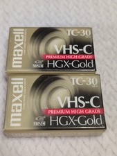 2 Maxell TC-30 VHS-C Premium High Grade HGX-Gold Camcorder Tapes. Brand New
