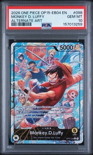 2026 ONE PIECE OP15-EB04-ADVENTURE ON KAMI'S ISLAND #098 MONKEY D. LUFFY PSA 10