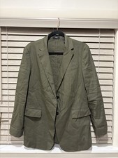 Theory Linen Blend Jacket Men s Size M Green Button Front Pockets