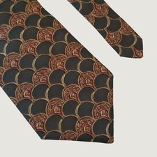 Bert Pulitzer Mens Silk Tie Green Burgundy Art Deco Scallop Fan Pattern USA Made
