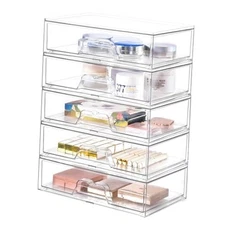 5 Pack Makeup Organizer Stackable, 12.1''L Bathroom Organizer and 5 pack Basics