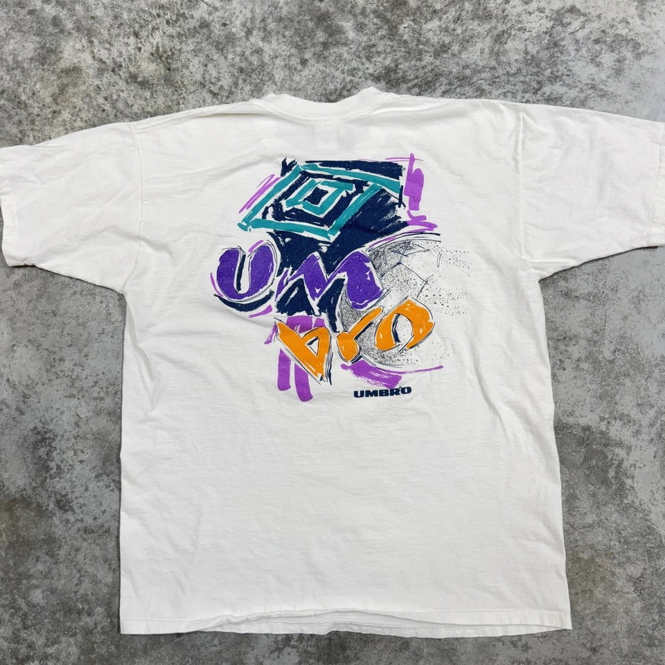 Vintage Umbro Shirt Mens XL White Soccer Graphic Made USA 90s Streetwear - Image 2 of 4