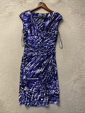 Lauren Ralph Lauren Dress Womens 4 Blue Flutter Sleeve Ruched Faux Wrap/1611