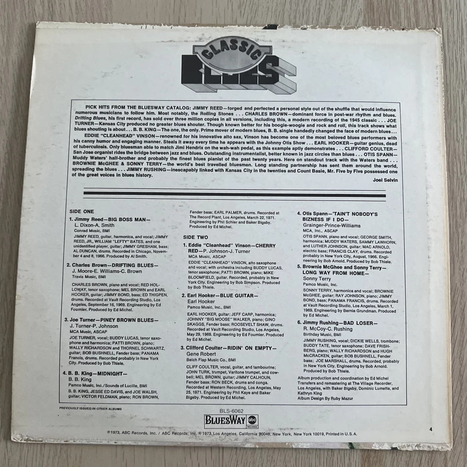 VARIOUS ARTISTS "Volume Two-Classic Blues" 12" LP- Bluesway BLS-6062 (1973) - Image 3 of 4