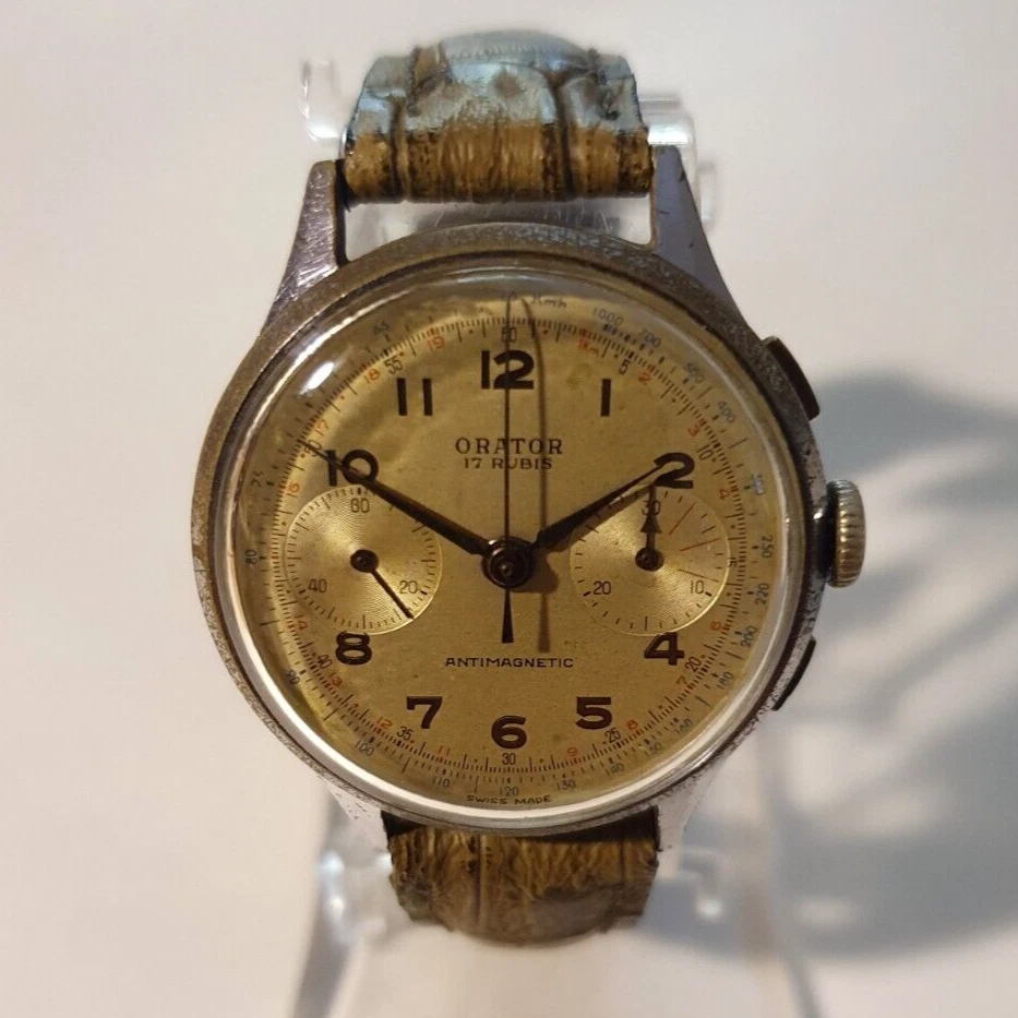 Chronografo Uomo "ORATOR" Orologio Vintage Swiss MILITARY Style WW2 ERA Serviced - Imagem 2 de 4
