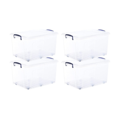 Superio 44 Qt Deep Clear Plastic Stackable Storage Container w/ Lid, Wheels 4pck
