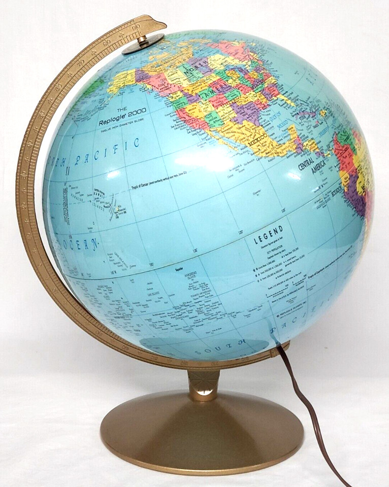 Vintage (1970s) REPLOGLE 2000 Illuminated Light Up Globe 12" Topography - USSR