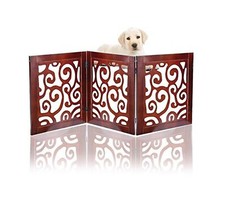 Safety Pet Gate for Dogs   Free-Standing  Foldable - Decorative Scroll Wo