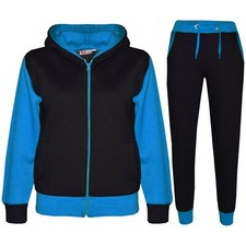 Kids Girls Tracksuit Black  Blue Fleece Hooded Hoodie Bottom Jogging Suit 2-1