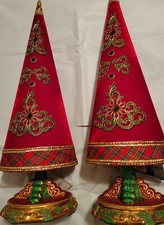 Pair 2019 Katherines Collection 24" Jeweled Cone Tree Christmas Wishes Holiday