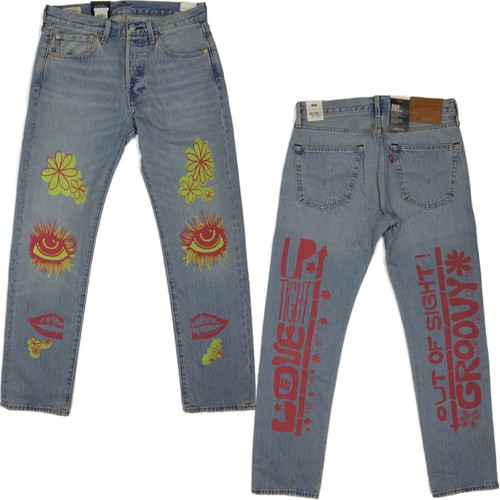 Levi's PREMIUM Original 501 Straight Jeans- NEW- $128-Levis Painted Hippie denim