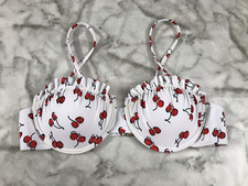Strappy Ruffle Bathing Bikini Top Cherry Print Padded Unbranded Size XS