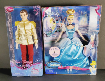 LOT Two NEW SEALED Disney Dolls 12  Cinderella Twinkle Lights & Prince Charming