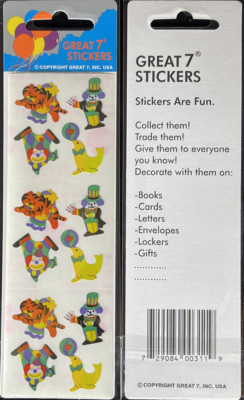 12 packages of Pearlized Clown Stickers, ''Great 7'' Sticker Designs, PMP6908