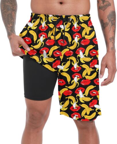 Mens Swim Trunks with Compression Liner 9" Board Shorts 2 in 1 Quick Dry - Picture 16 of 48