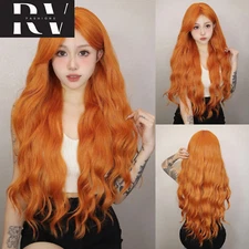 Long Water Wave Orange Synthetic Wigs for Women Wavy Natural Hair Wigs New