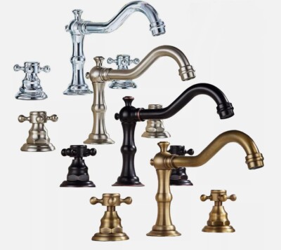 Classic Brass Bathroom Vanity Sink 2 Handle 3 Hole Widespread Faucet hwzh041