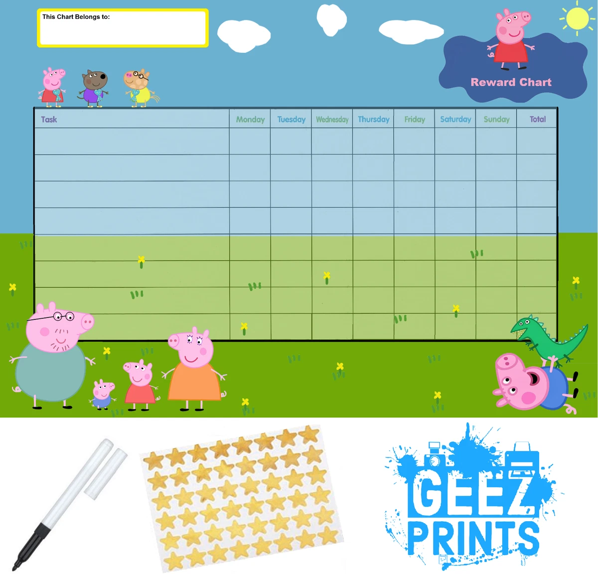 Digital Inspired Peppa Pig Reward Chart Potty Chart