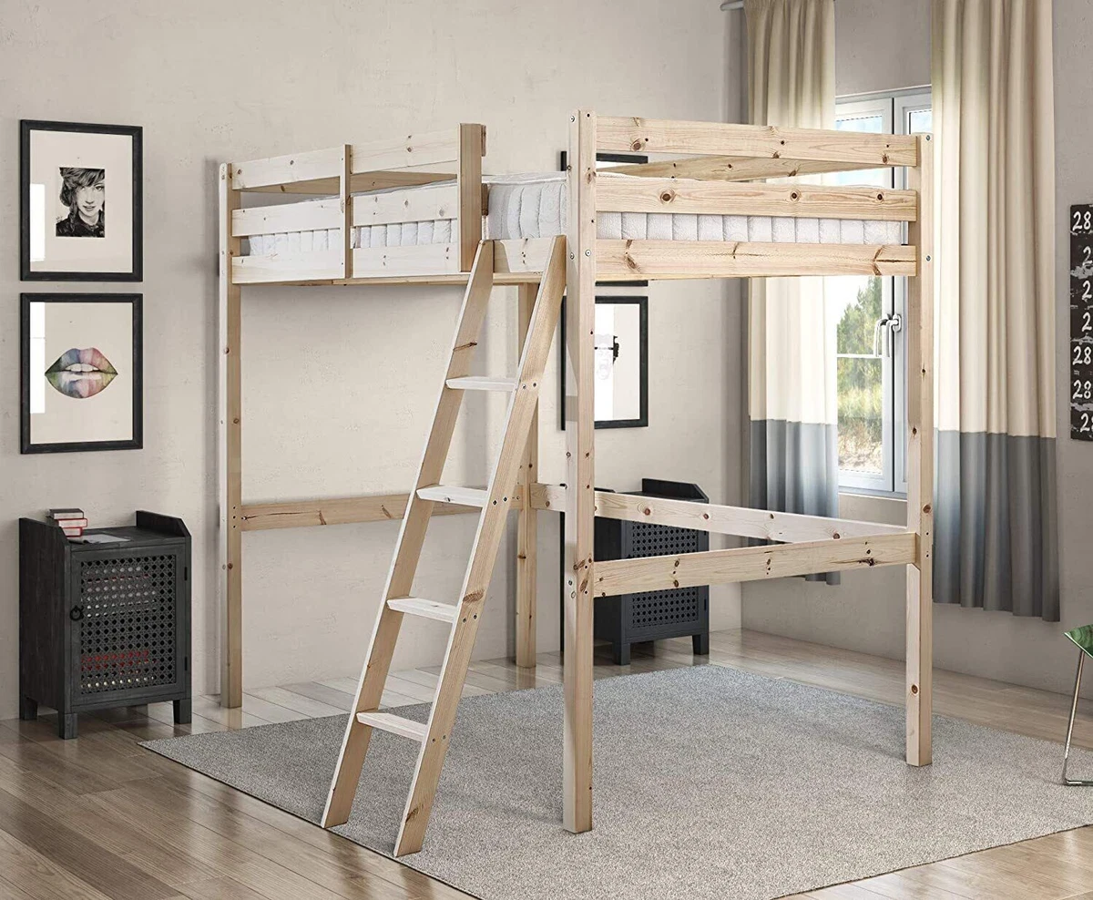 Natural wood loft online bed