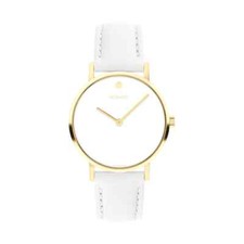MOVADO SIGNATURE 0607900 WHITE LEATHER STRAP STAINLESS STEEL CASE WOMENS WATCH
