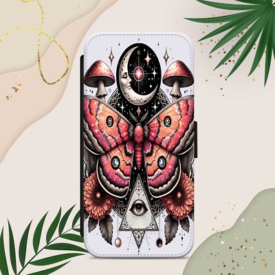 MOTH MOON GOTHIC HANDYHÜLLE FÜR IPHONE SAMSUNG PIXEL FLIP WALLET