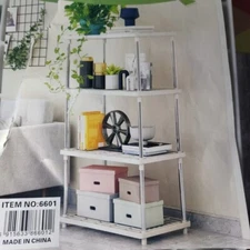 4 Tier Plastic Storage Rack Shelf Easy Assembly Space Saving for Kitchen 32" Tal