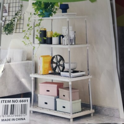 4 Tier Plastic Storage Rack Shelf Easy Assembly Space Saving for Kitchen 32'' Tal