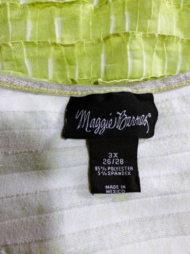 Maggie Barnes Womens Pleated Top Size 3X Yellow Green V-Neck Stretch - Picture 7 of 8