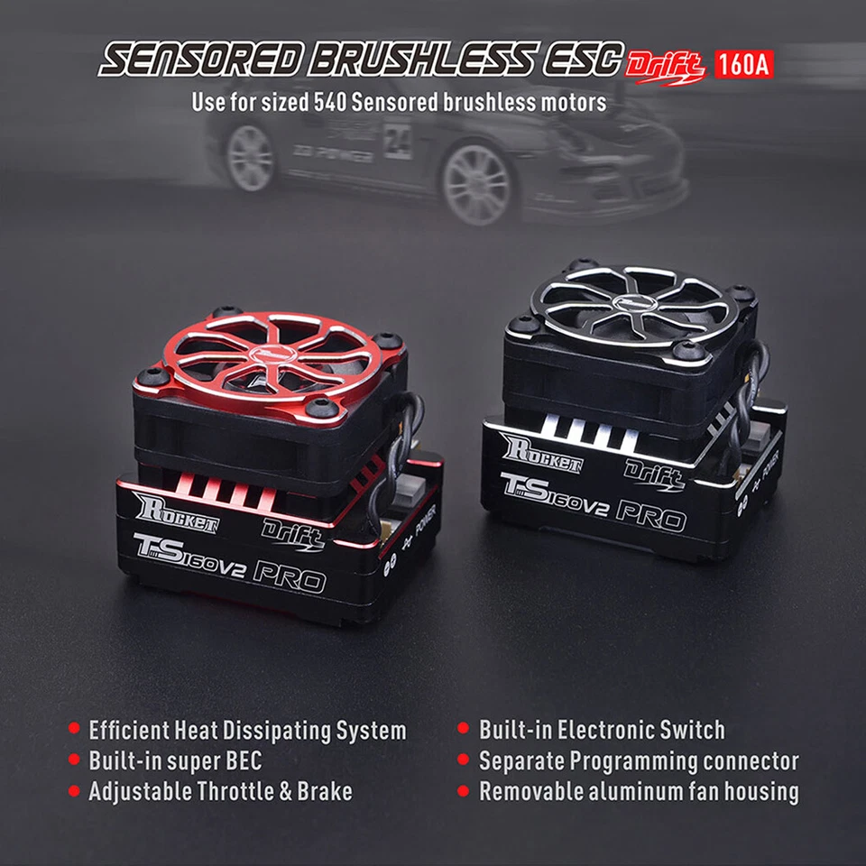 Rocket TS160 160A Sensored Brushless ESC 2-3S for RC 1/10 Racing Car V5R Motor - Image 4 of 4