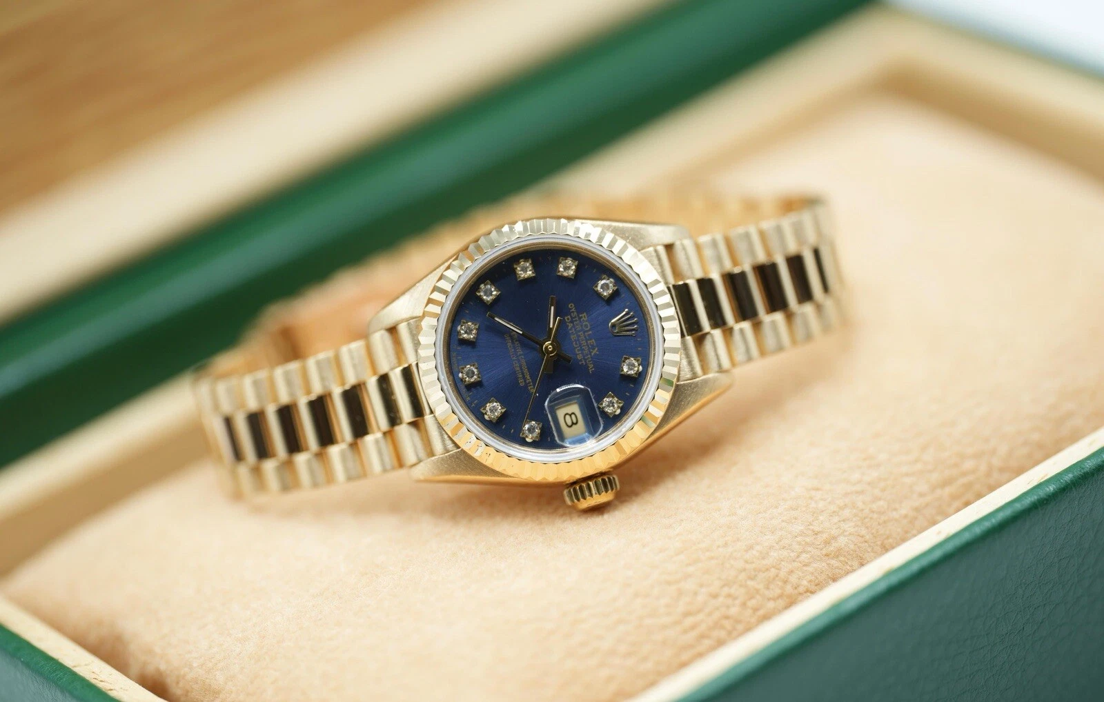 Rolex — Ladies 18ct Yellow Gold Rolex Datejust 26mm 69178 Factory Navy Blue Diamond Dial