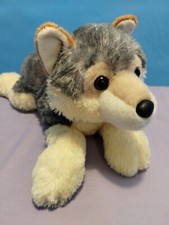 15" Laying Aurora Plush Wolf Super Soft Stuffed Animal Toy Gray/Cream