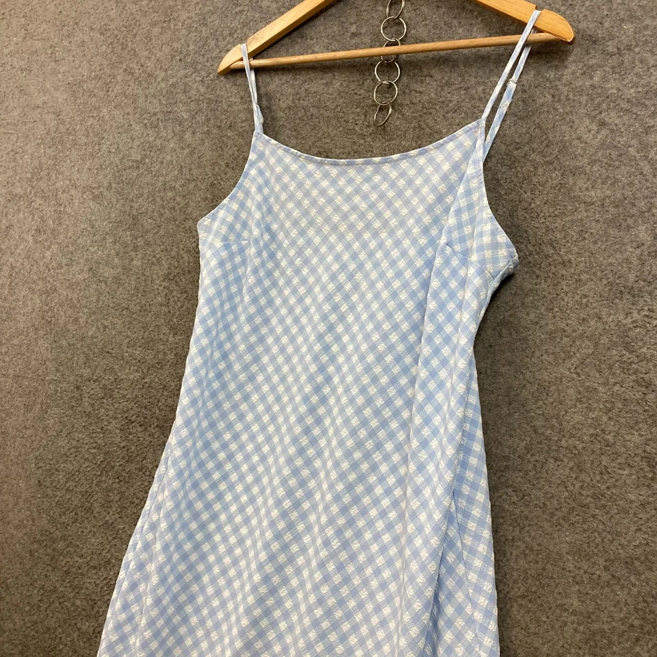 Vestido de algodón para mujer grande azul blanco midi sin mangas 53028 Foto 2 de 4