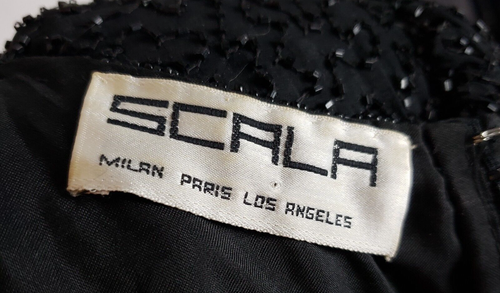 Vintage 80er Scala 2X Seide Perlen Pailletten schwarz 41" bis 38" langes Cocktailkleid - Bild 9 von 11