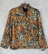 Chico's Animal Print Full Zip Jacket Womens size 3 Orange Brown Artsy Textured