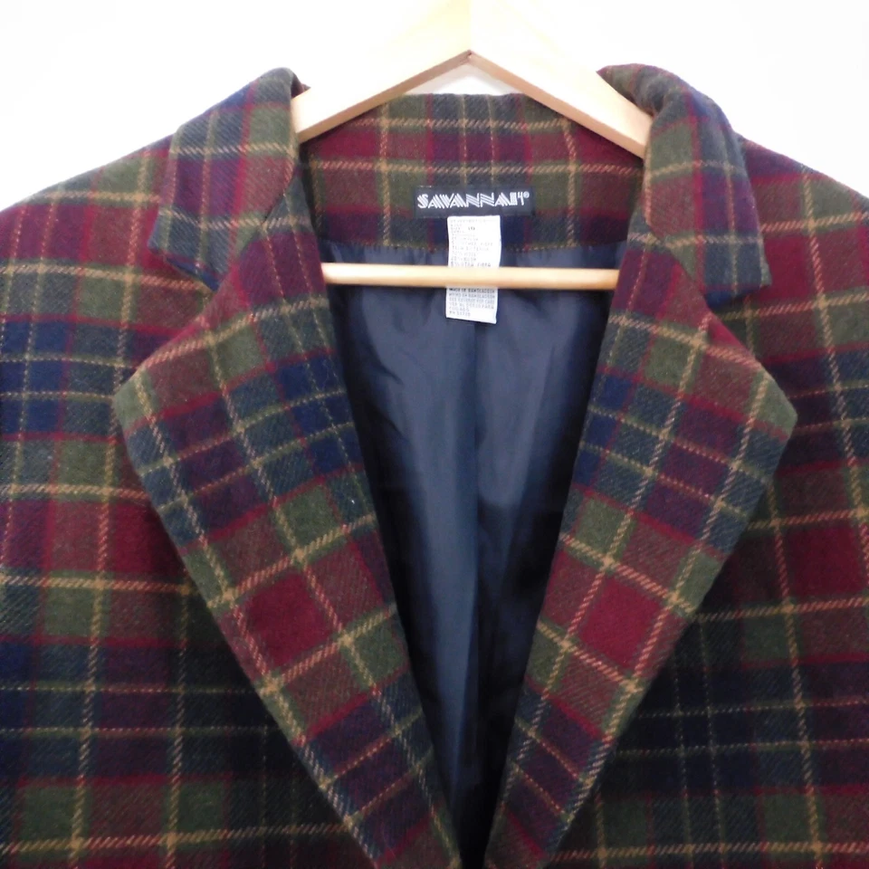 Vintage Women's Wool Blazer  Savannah Green Blue Plaid Coat Lumberjack Sz 10 - Image 2 of 4