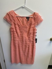 Adrianna Papell Coral Layered V-Neck Knee Length Sheath Dress Size 8