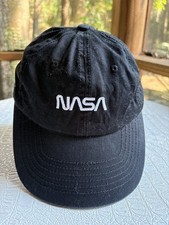 NASA Hat Cap Unisex StrapBack Worm Logo Embroidered Black Cotton Canvas White