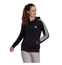 NWT ADIDAS WOMEN'S BLACK ESSENTIALS FLEECE 3-STRIPES FULL ZIP HOODIE Large