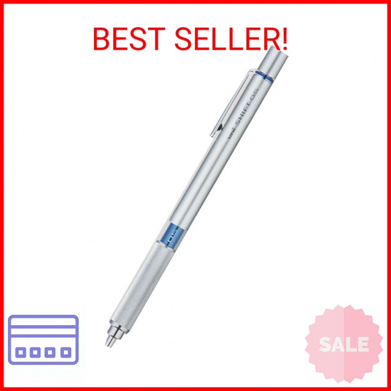 Uni Shift Pipe Lock Drafting 0.5mm Pencil, Silver Body with Blue Accent (M51010.
