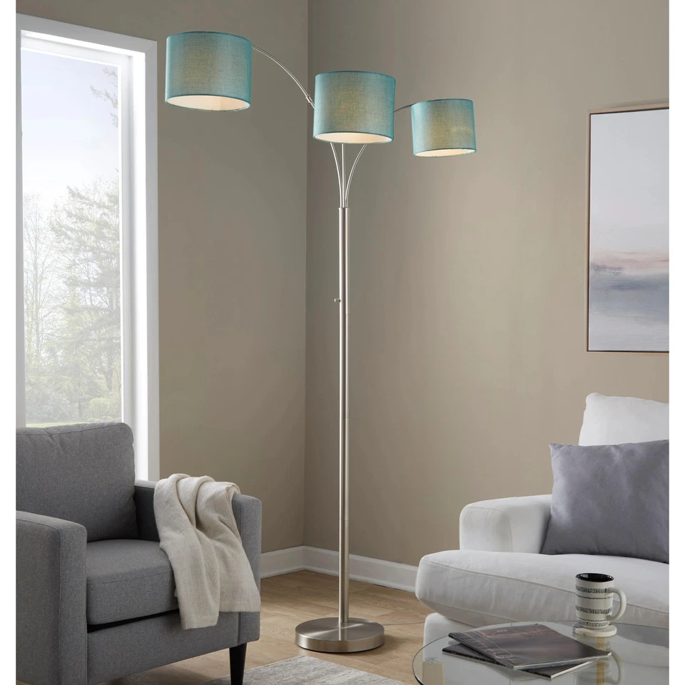 84" Metal Floor Lamp with Three Lights & Linen Shades - Image 3 of 4