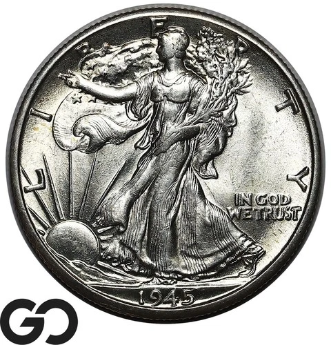1945-D Walking Liberty Half Dollar, Gem BU++