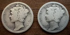 1919 S & 1920 P Mercury Dimes, Good Condition 90% Silver